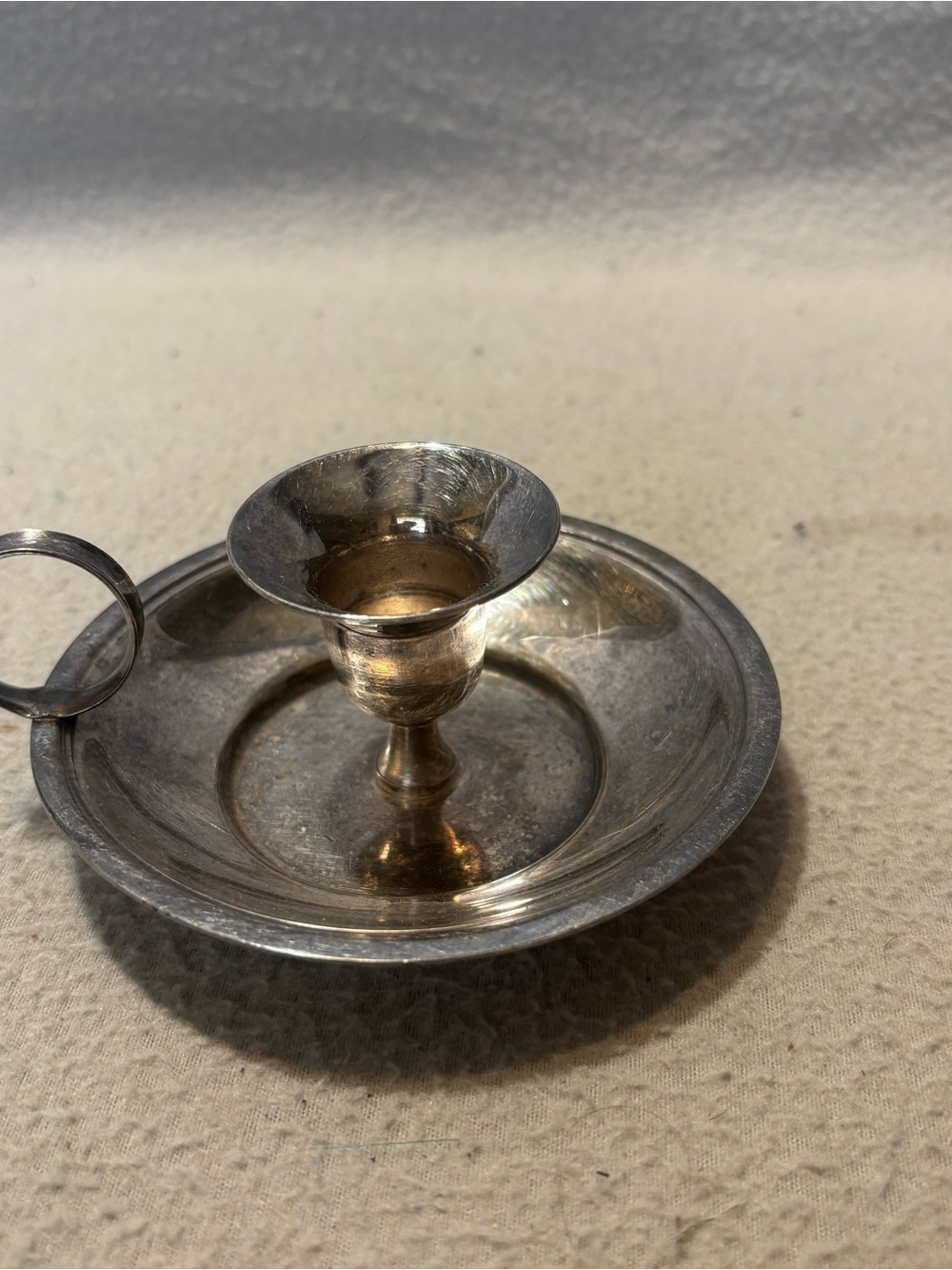 Vintage Silver-Tone Metal Chamberstick Candlestick Holder with Finger Grip